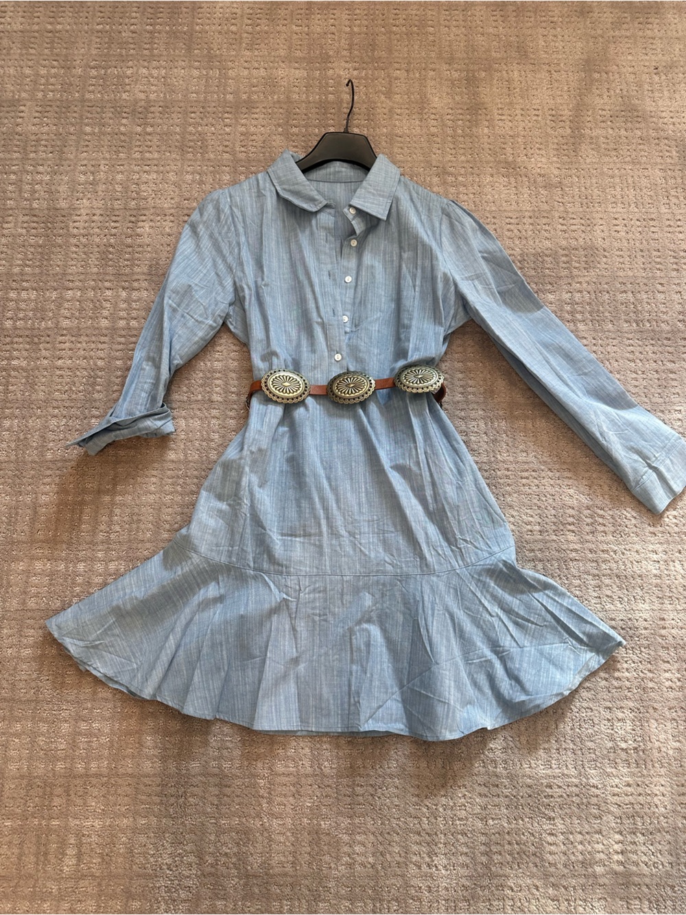 Light Blue One-Piece Dress with Button Front